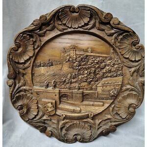 Vintage SIC Tradition Germany Wood Carved Wurzburg Wall Plaque